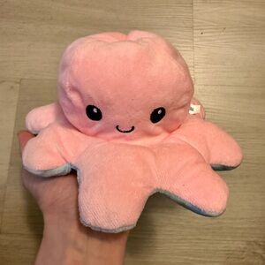 TeeTurtle Reversible OCTOPUS Pink Darker Pink Smile Frown Stuffed Plush 4"